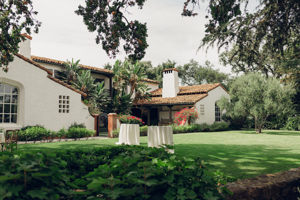 Spanish Revival Ranch House and garden lawn at Quail Ranch in Simi Valley.