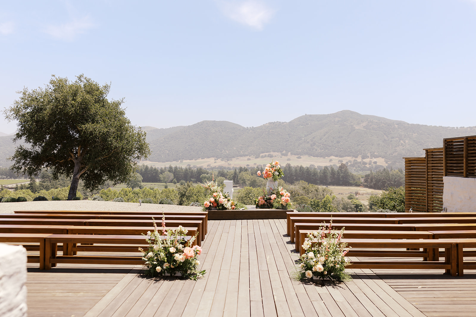 Outdoor ceremony benches overlooking the Santa Ynez Valley