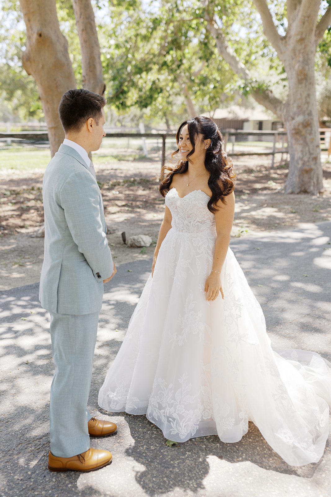 Rachel smiling at Damien after their first look