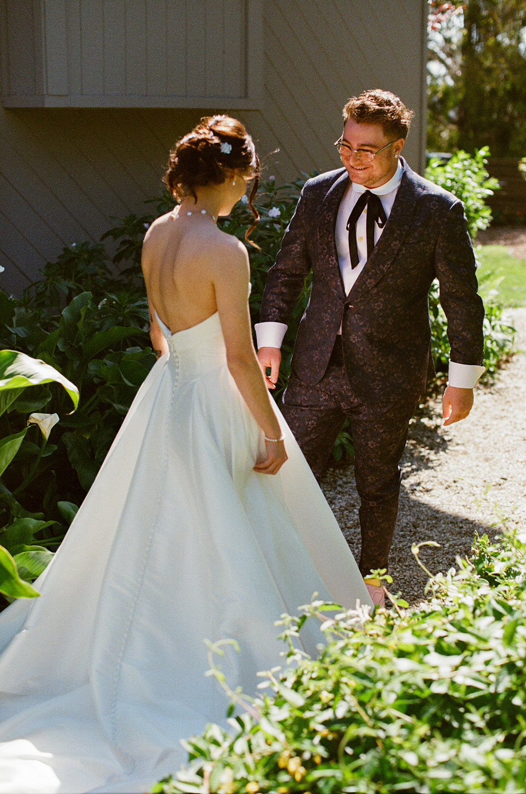 Film photograph of Jordan reacting to Sara during their first look